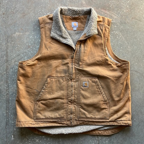 Carhartt Other - Carhartt Mens XL Sherpa Lined Duck Canvas Vest Brown V02 BRN Distressed